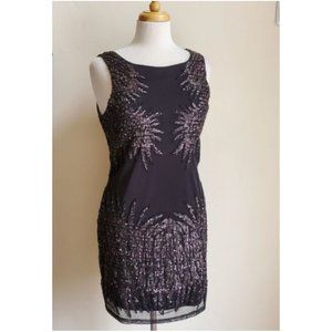Black sequin sleeveless dress by Koton Size L sexy netting overlay